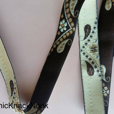Brown, Beige And Gold Embroidered Trim, Paisley And Floral Embroidery